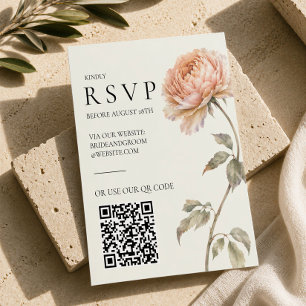 Cartão RSVP Casamento Editorial Moderno Elegante Peônia Pêsseg