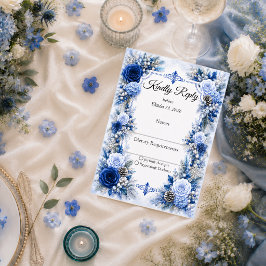 Cartão RSVP Casamento Elegância Azul de Inverno Encantado