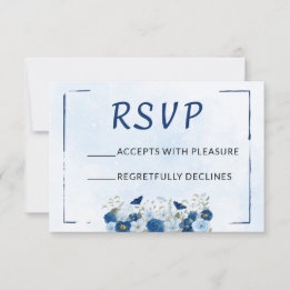 Cartão RSVP Casamento Elegância Botânica Azul
