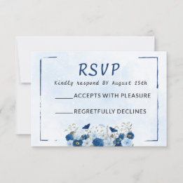 Cartão RSVP Casamento Elegância Botânica Azul