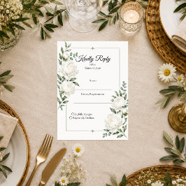 Cartão RSVP Casamento Elegância Peônia Marfim Atemporal