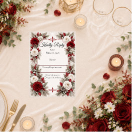 Cartão RSVP Casamento Elegância Romântica de Frutas de Inverno