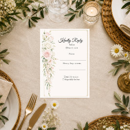 Cartão RSVP Casamento Elegância Rosa Rubor Romântico