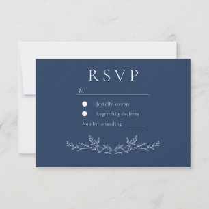 Cartão RSVP Casamento Elegante Arte de Linha de Folha Azul-Mar