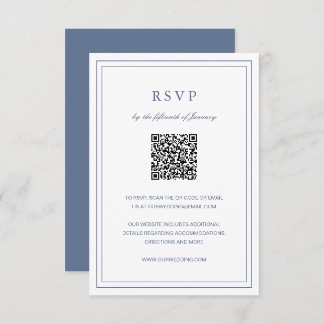 Cartão RSVP Casamento Elegante Azul Clássico (Frente/Verso)