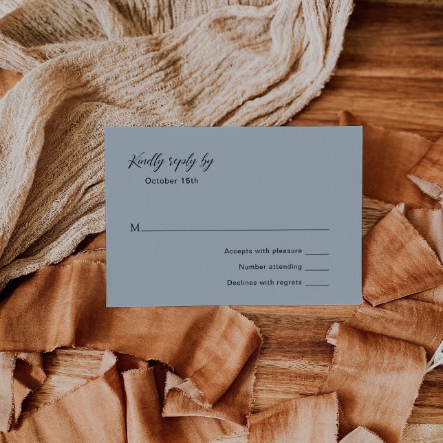Cartão RSVP Casamento Elegante Azul Clássico Muted (Criador carregado)