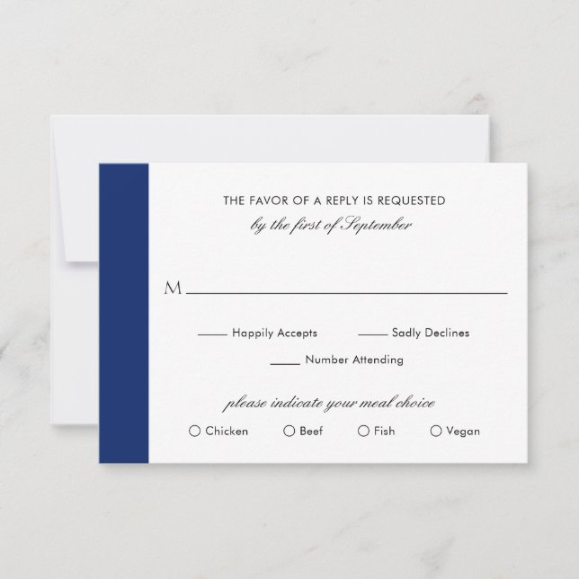 Cartão RSVP Casamento Elegante Azul-Marinho Clássico Mínimo (Frente)