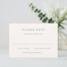 Cartão RSVP Casamento Elegante Azul Simples Muted
