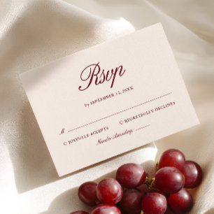 Cartão RSVP Casamento Elegante Bege Marfim e Borgonha Retrô