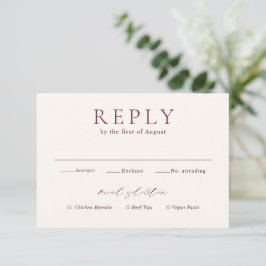 Cartão RSVP Casamento Elegante Borgonha Clássico