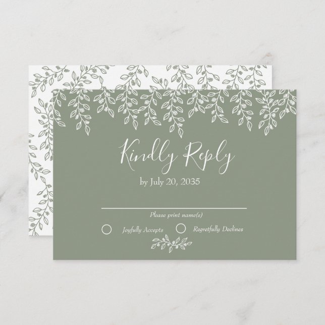 Cartão RSVP Casamento Elegante Botânico de Sage Green Boho (Frente/Verso)