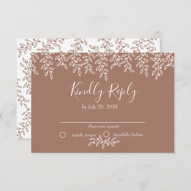 Cartão RSVP Casamento Elegante Botânico Mocha Mousse Boho (Frente/Verso)