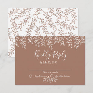 Cartão RSVP Casamento Elegante Botânico Mocha Mousse Boho