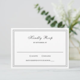 Cartão RSVP Casamento Elegante Branco e Negro Clássico