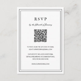 Cartão RSVP Casamento Elegante Branco e Negro Clássico