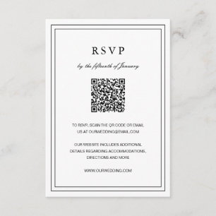 Cartão RSVP Casamento Elegante Branco e Negro Clássico