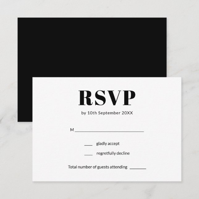 Cartão RSVP Casamento Elegante Branco e Preto Simples (Frente/Verso)