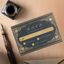 Casamento Elegante Caligrafia Azul Dourado Vintage