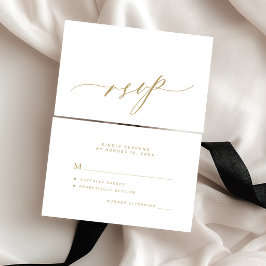 Cartão RSVP Casamento elegante caligrafia dourado branco