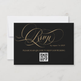 Cartão RSVP Casamento Elegante Caligrafia Dourado Preto
