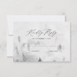 Cartão RSVP Casamento Elegante Cinza Floresta de Inverno