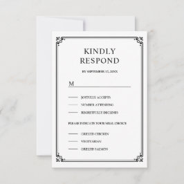 Cartão RSVP Casamento Elegante Clássico Branco e Preto