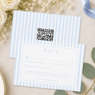 Cartão RSVP Casamento Elegante Clássico com Listra Azul QR