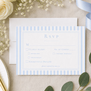 Cartão RSVP Casamento Elegante Clássico com Listras Azuis