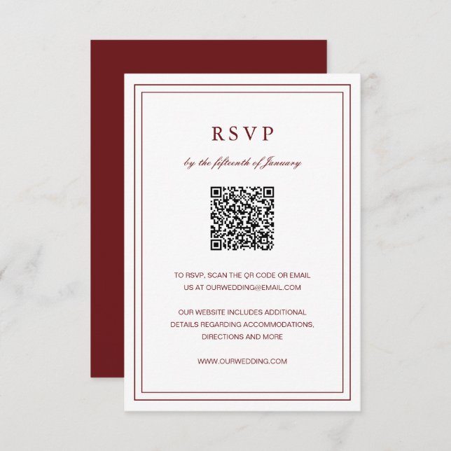 Cartão RSVP Casamento Elegante Clássico da Borgonha (Frente/Verso)