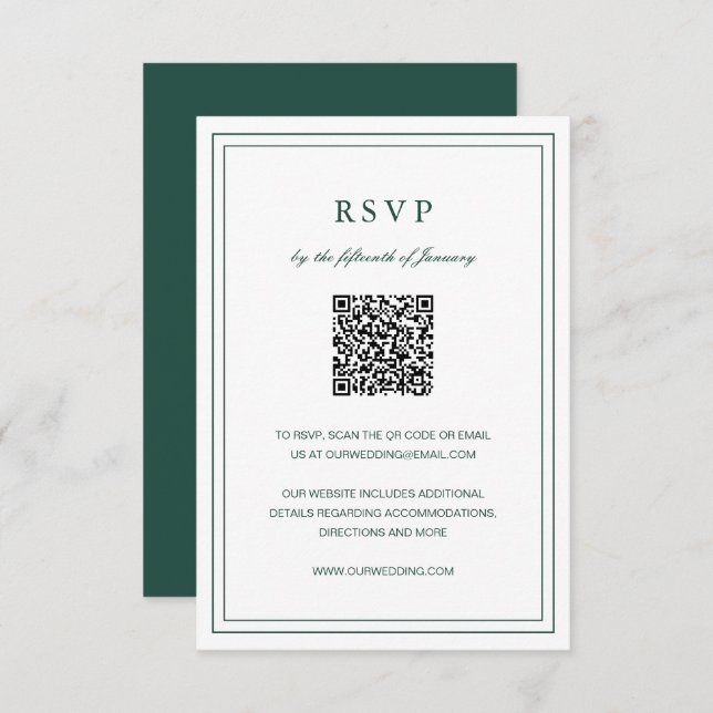 Cartão RSVP Casamento Elegante Clássico Emerald Verde (Frente/Verso)