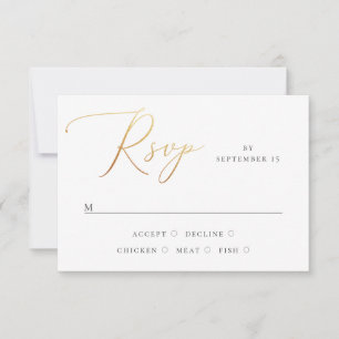 Cartão RSVP Casamento Elegante Clássico Script Dourado forma