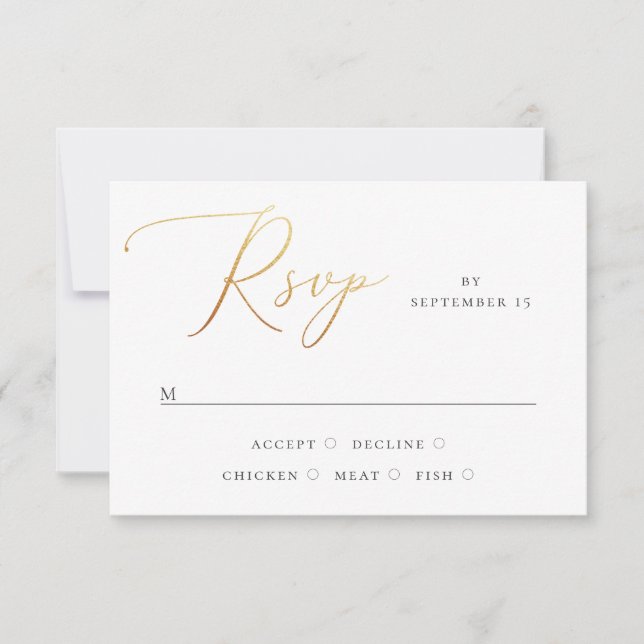 Cartão RSVP Casamento Elegante Clássico | Script Dourado forma (Frente)