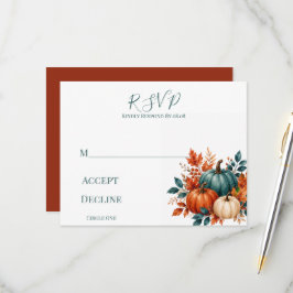 Cartão RSVP Casamento Elegante com Abóbora Ferrugem e Azul Tur