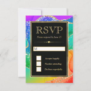 Cartão RSVP Casamento Elegante com Arco-íris Brilhante de Ágat