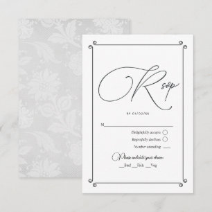 Cartão RSVP Casamento Elegante com Caligrafia Vintage e Renda