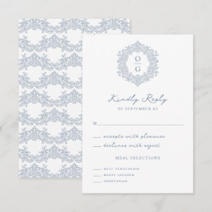 Cartão RSVP Casamento Elegante com Crista de Herança em Azul P