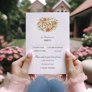 Cartão RSVP Casamento Elegante com Dahlias Blush e Letra Doura