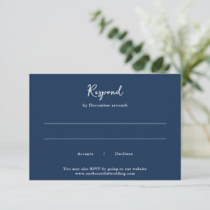 Cartão RSVP Casamento elegante com Escrita Manual Moderna Azul