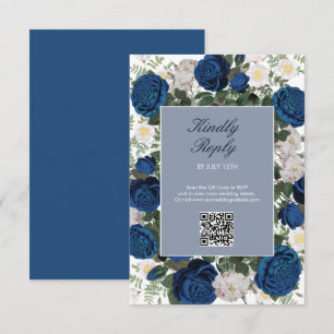 Cartão RSVP Casamento Elegante com Floral Azul Moderno em Aqua