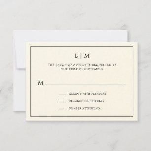 Cartão RSVP Casamento Elegante com Monograma Amarelo Manteiga