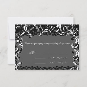Cartão RSVP Casamento Elegante com Redemoinho Preto e Branco 