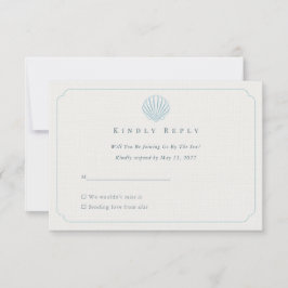 Cartão RSVP Casamento Elegante Costeiro Azul Marfim Concha