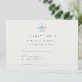 Cartão RSVP Casamento Elegante Costeiro Azul Marfim Concha