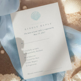 Cartão RSVP Casamento Elegante Costeiro Azul Marfim Concha