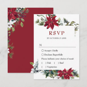 Cartão RSVP Casamento Elegante de Água-forte de Poinsettia Ver