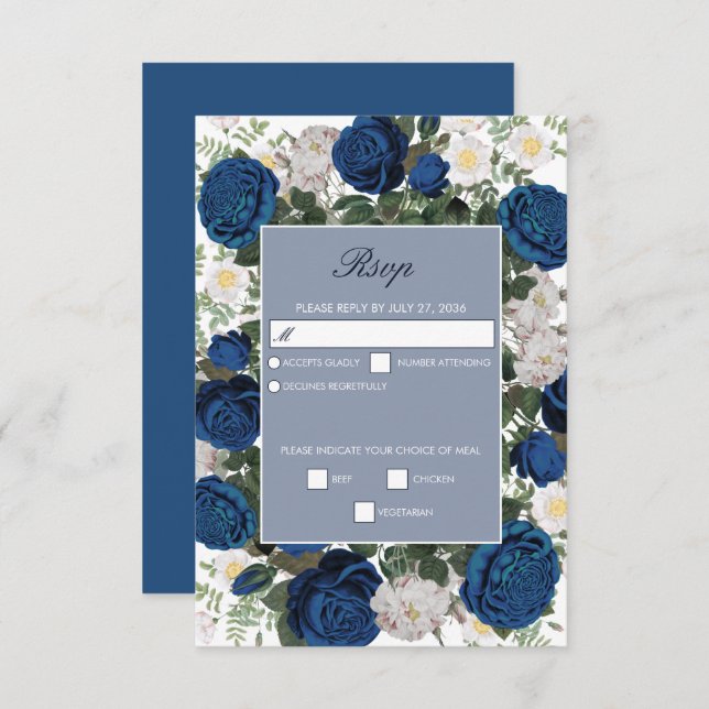 Cartão RSVP Casamento Elegante De Aquarela Azul Moderno (Frente/Verso)