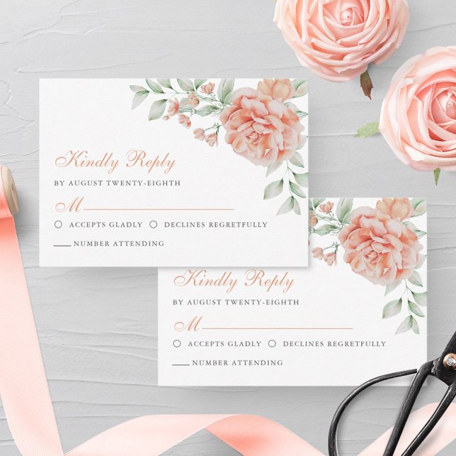 Cartão RSVP Casamento Elegante De Aquarela Rosa-Floral Botânic (Criador carregado)