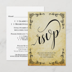 Cartão RSVP Casamento Elegante De Caligrafia Com Pergaminho Vi