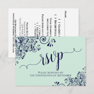 Cartão RSVP Casamento Elegante De Caligrafia De Lugar Verde E 