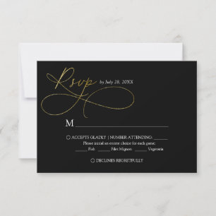 Cartão RSVP Casamento Elegante de Caligrafia Preta e Dourada